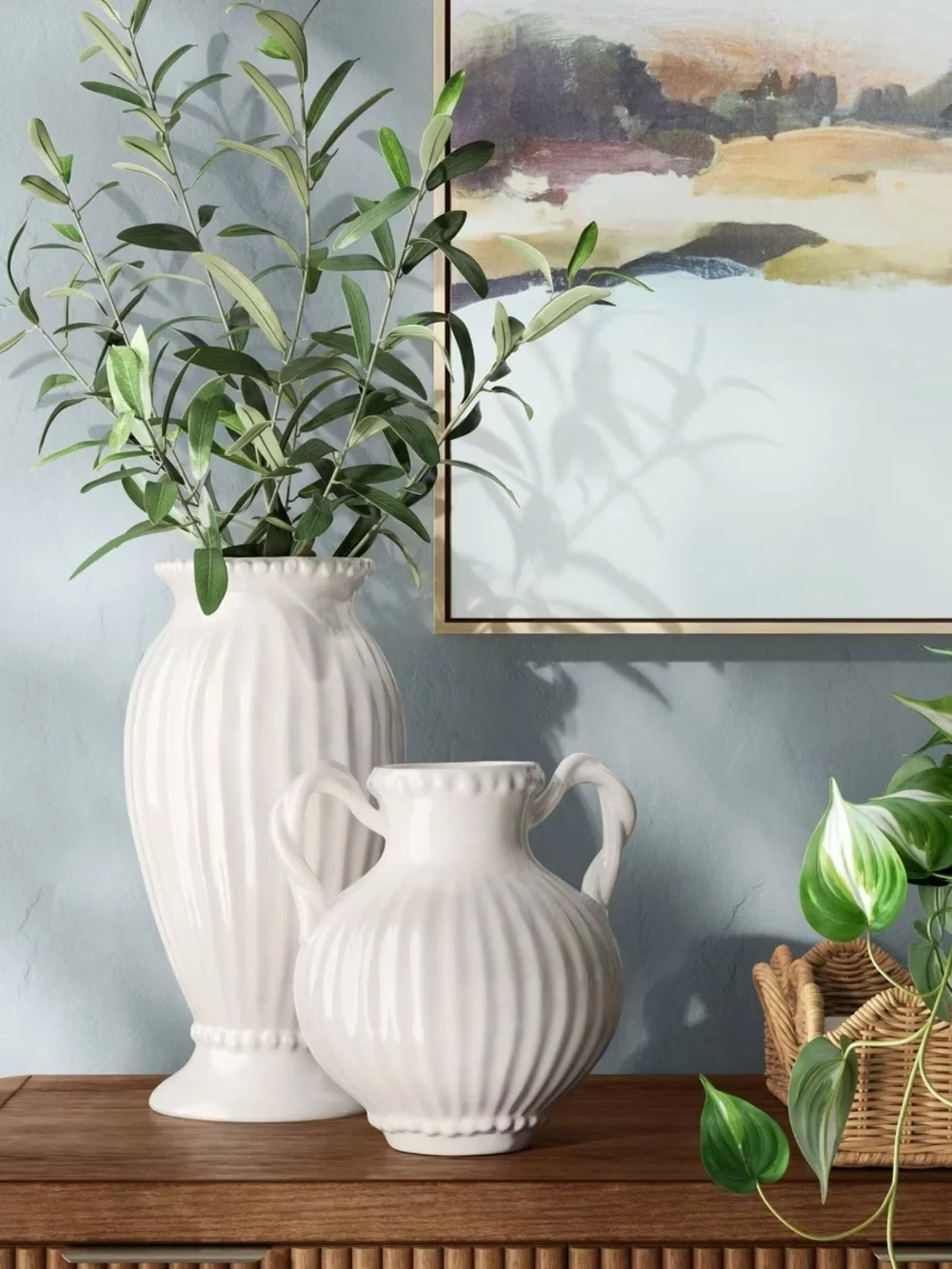 Tall Beaded Ceramic Vase Ivory - Threshold